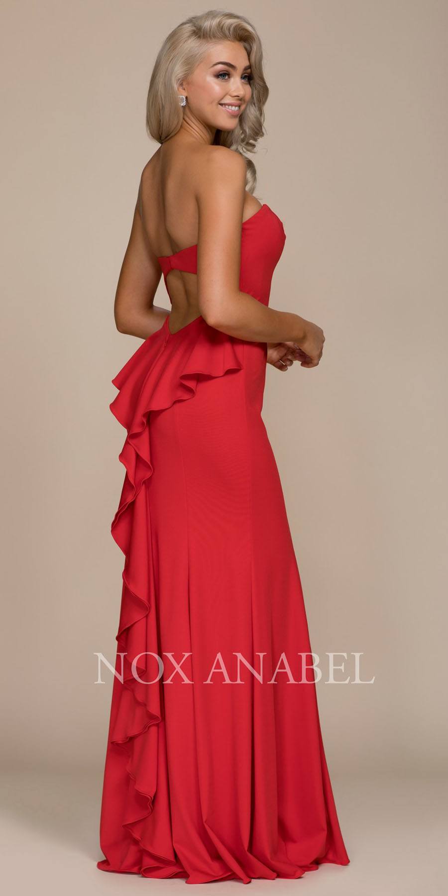 CLEARANCE - Nox Anabel E002 Strapless Long Dress Cut Out Back with Ruffled Bustle (Size M)
