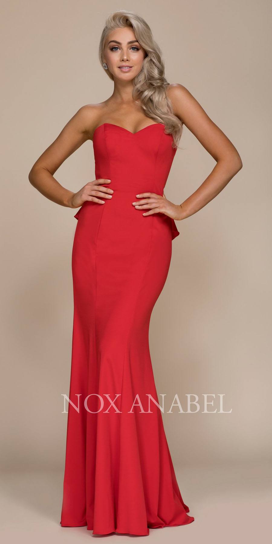 CLEARANCE - Nox Anabel E002 Strapless Long Dress Cut Out Back with Ruffled Bustle (Size M)
