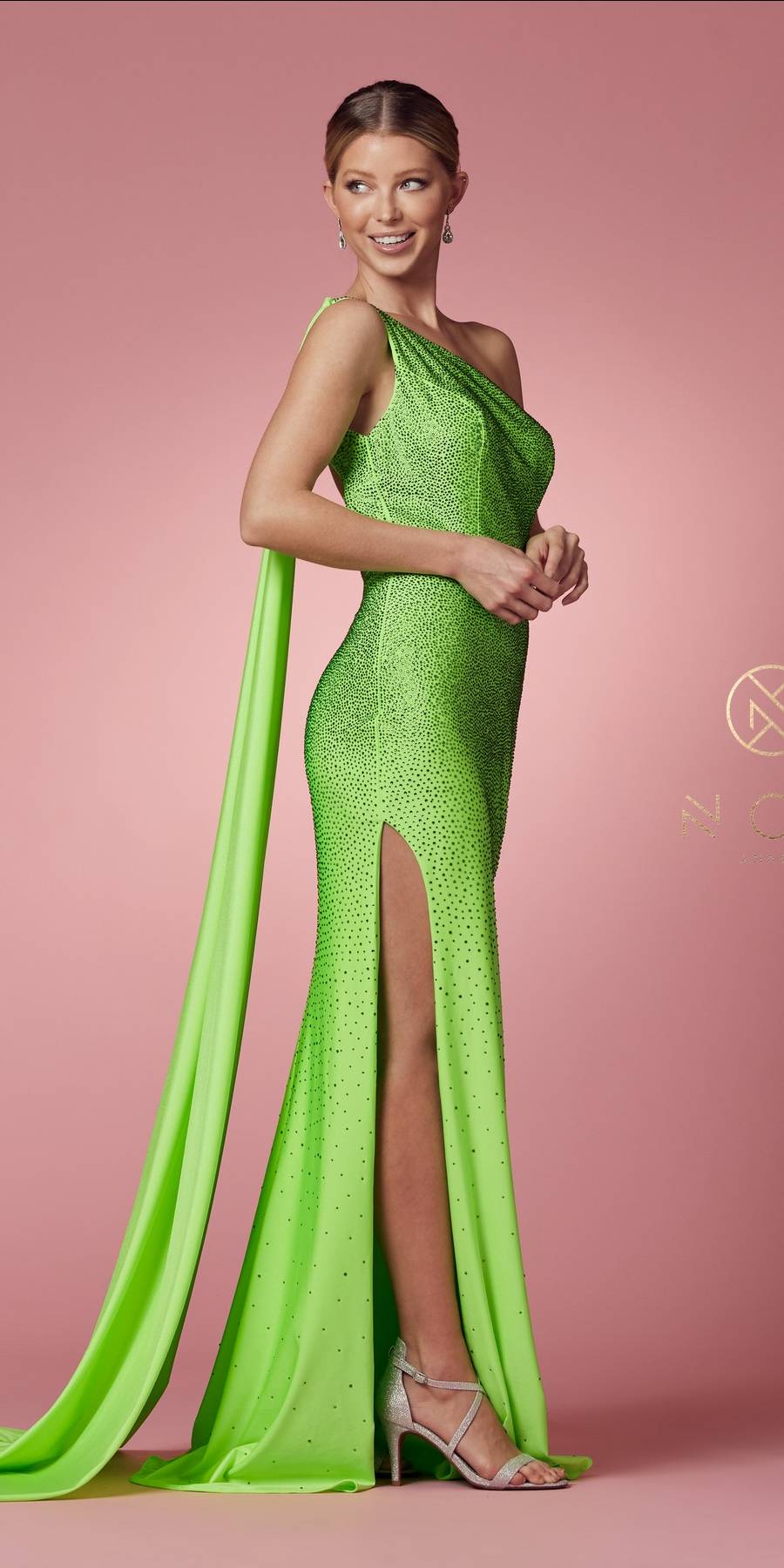 Nox Anabel E1039 Sexy Floor Length One Shoulder Drape Sash Dress