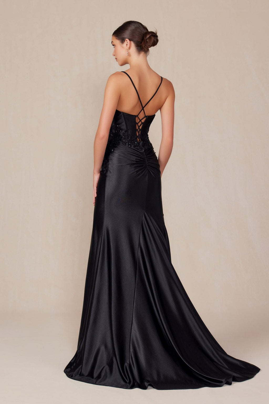 Nox Anabel E1488 Luxurious Shiny Satin Material A Sweetheart Neckline & Slit