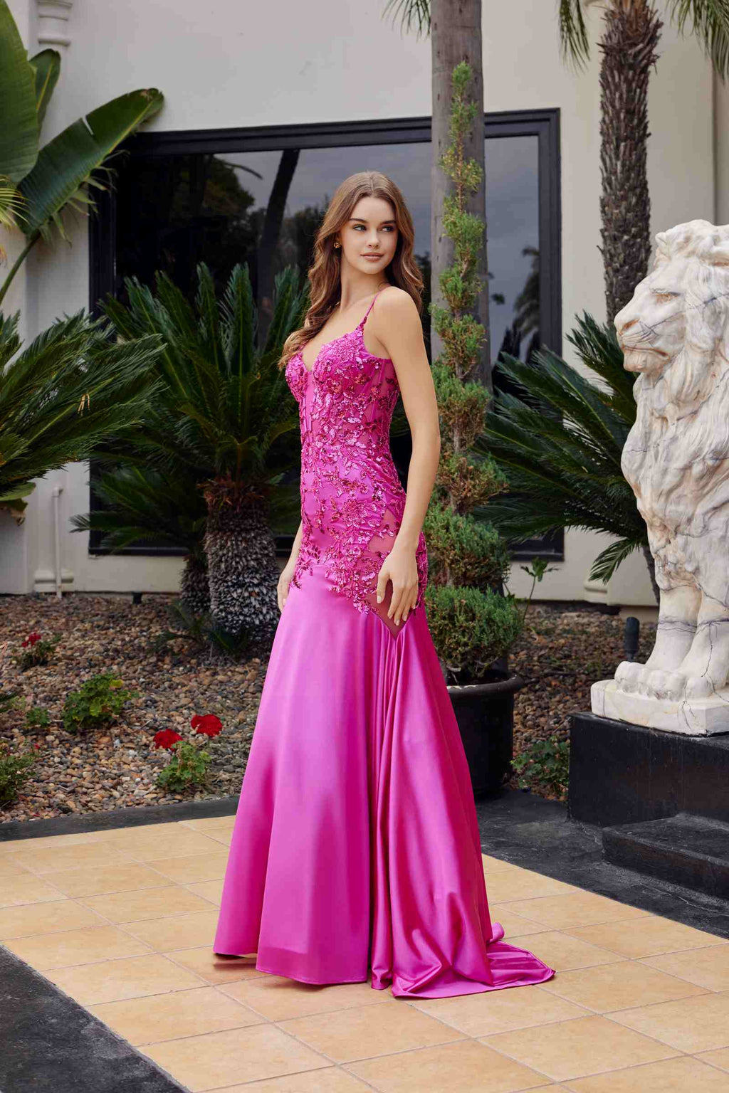 Nox Anabel E1532 Satin Sequin Applique Boned Waist Mermaid Dress