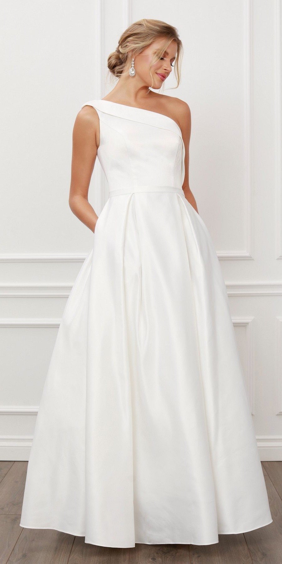 Nox Anabel E469 Elegant One Shoulder Long Satin A-Line Dress