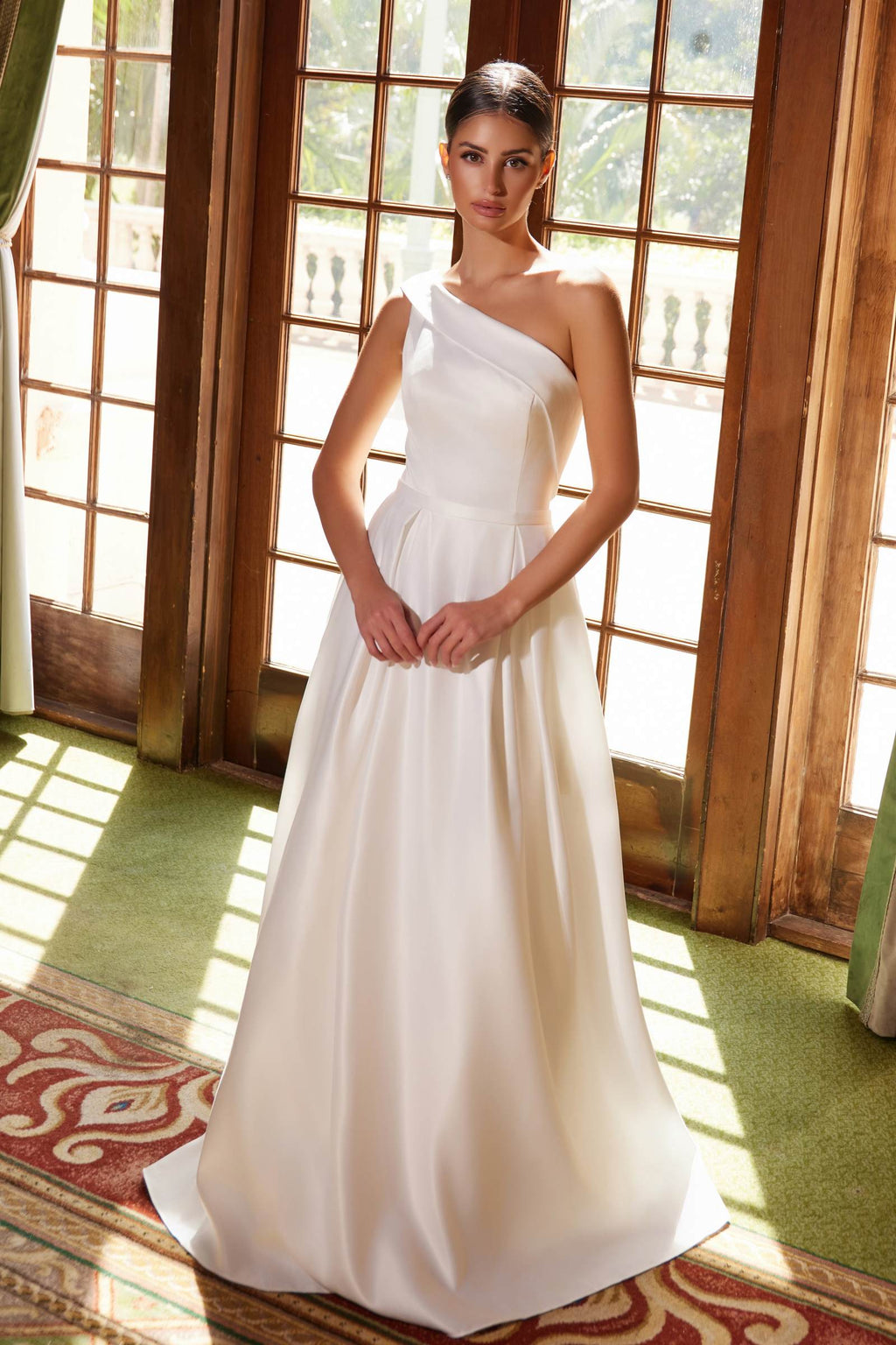 Nox Anabel E469 Elegant One Shoulder Long Satin A-Line Dress