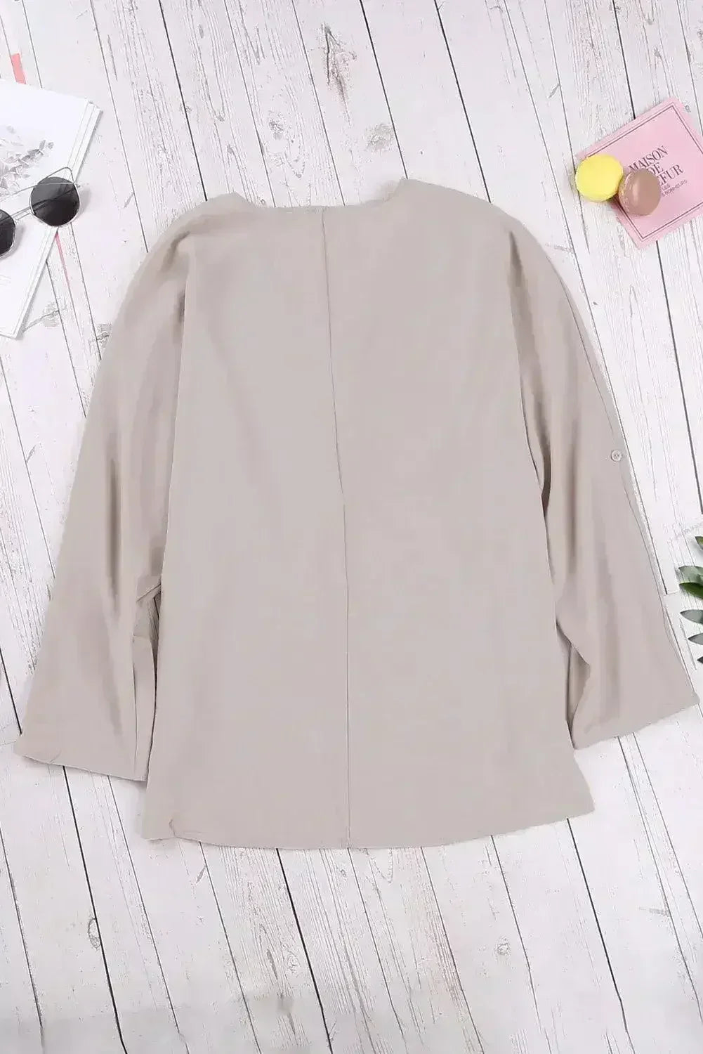 Elegant Apricot V Neck 3/4 Sleeve High Low Hem Shirt