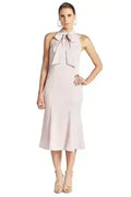 Eloise Dress - Stretch satin midi mermaid dress with neck tie rose