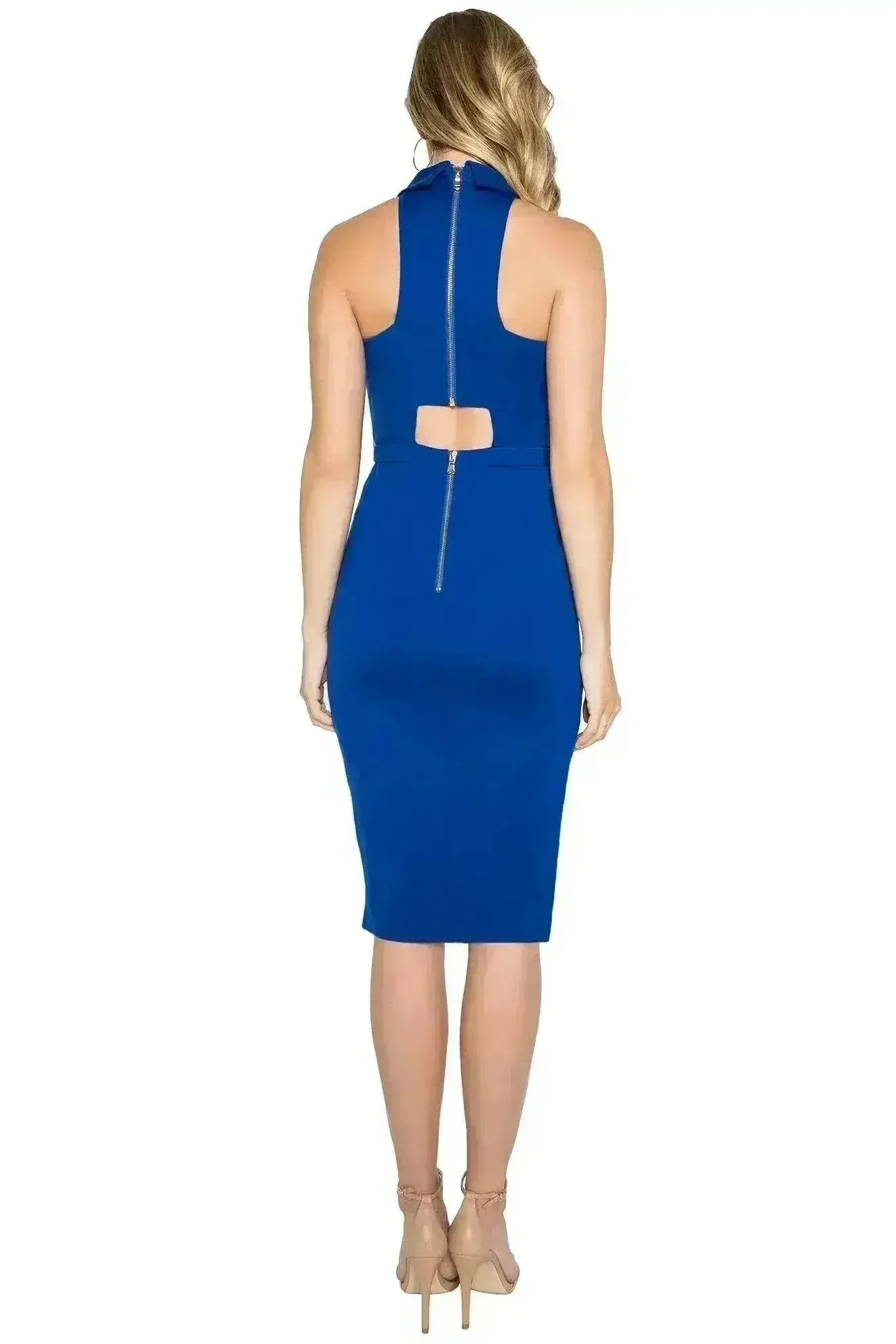 Emma Dress - Sleeveless dress with collar, front keyhole, back cut-out