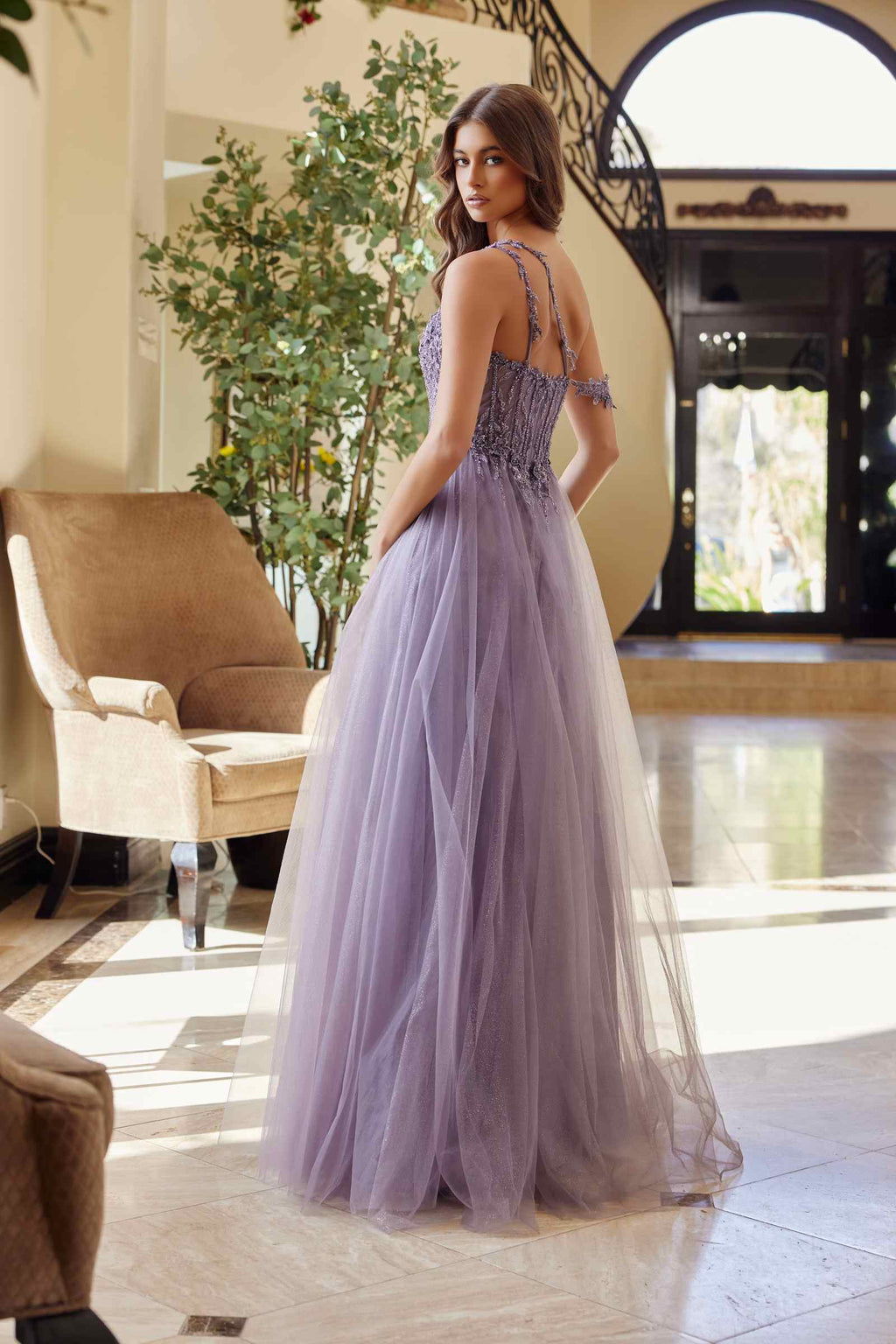 Nox Anabel F1567 Embroidered A-Line Sheer Boned Waistline Dress