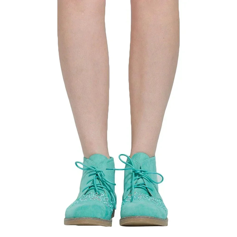 SOBEYO Women's Booties Embroidered Flower Lace Up Oxford Green