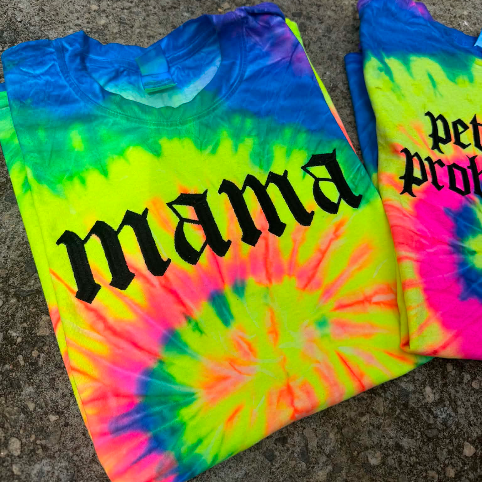 Mama Tie Dye Embroidered Shirt | Petty & Problematic | Alternative | Metalhead | Gothic Text