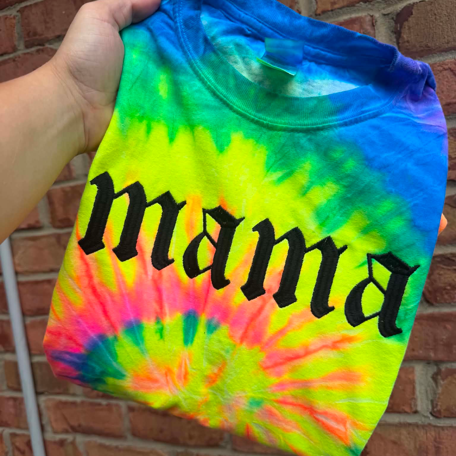Mama Tie Dye Embroidered Shirt | Petty & Problematic | Alternative | Metalhead | Gothic Text