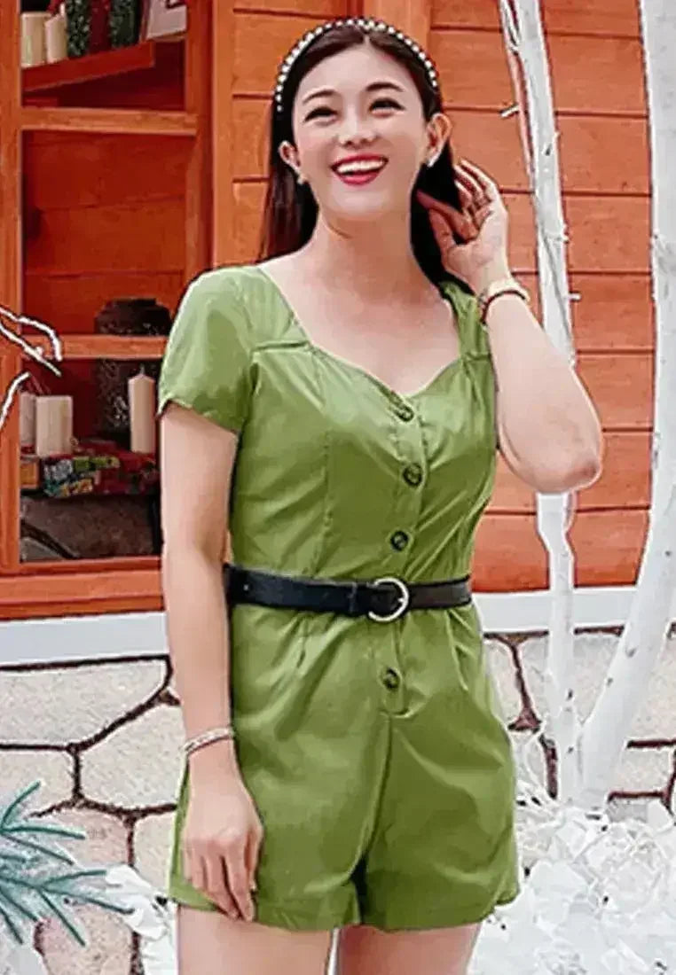 Fair Play Button-Up Romper – Stylish Scoop Neck Playsuit | Femstylo