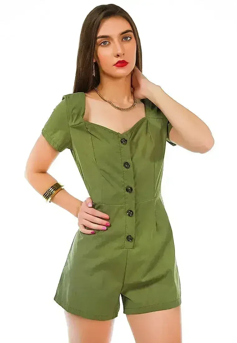 Fair Play Button-Up Romper – Stylish Scoop Neck Playsuit | Femstylo