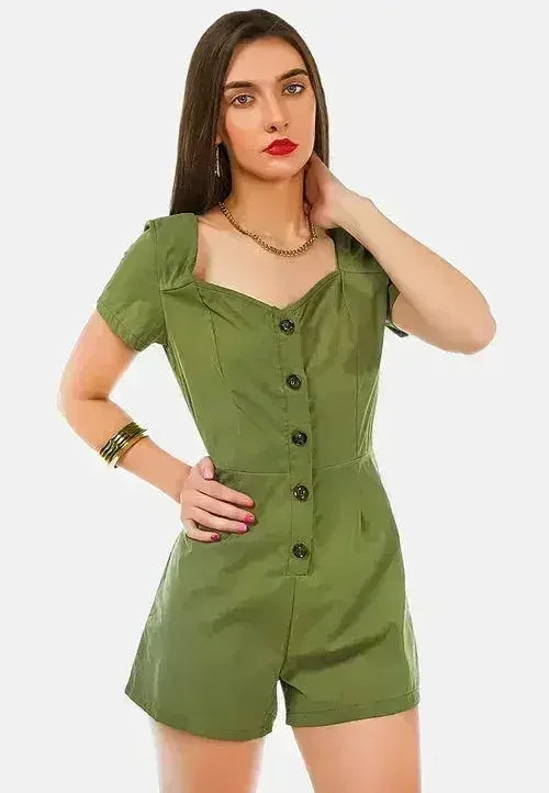 Fair Play Button-Up Romper – Stylish Scoop Neck Playsuit | Femstylo