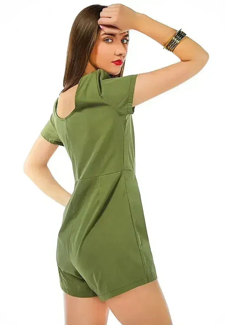 Fair Play Button-Up Romper – Stylish Scoop Neck Playsuit | Femstylo