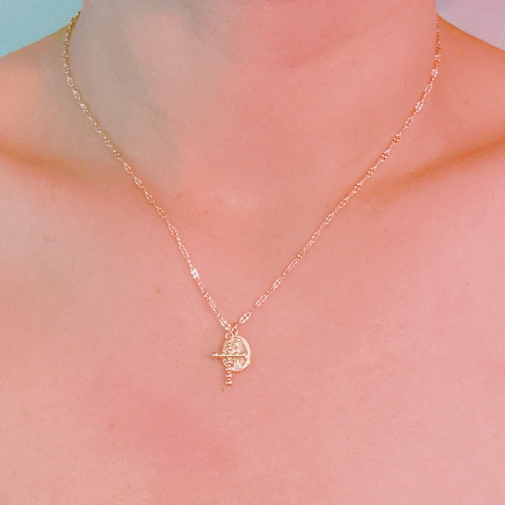 Faithful Duo Pendant Necklace – Gold-Tone Chain with Mini Cross and