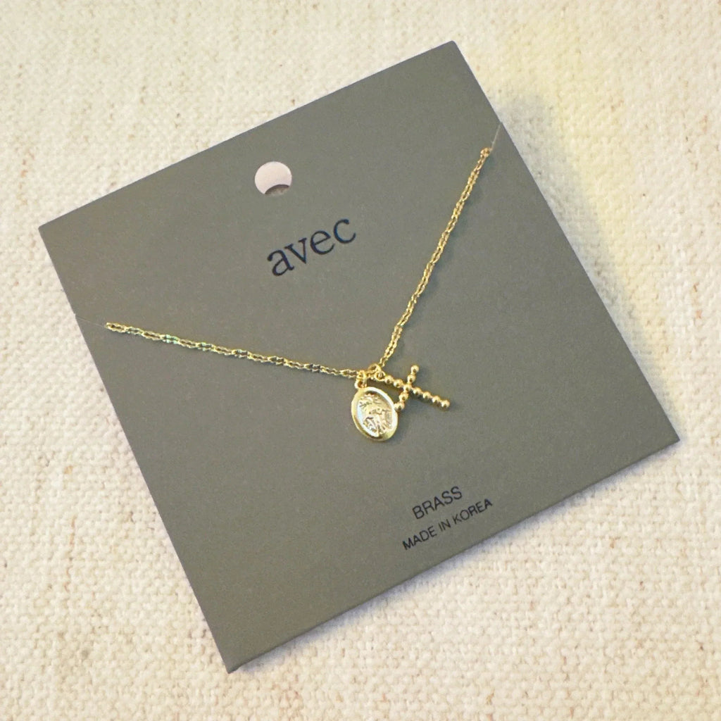 Faithful Duo Pendant Necklace – Gold-Tone Chain with Mini Cross and
