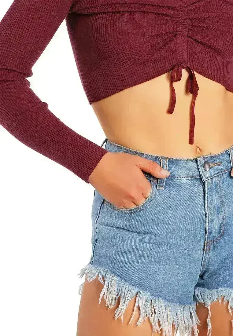 Destroyed Hem Denim Shorts | Rhinestone Patch Denim Shorts - femstylo