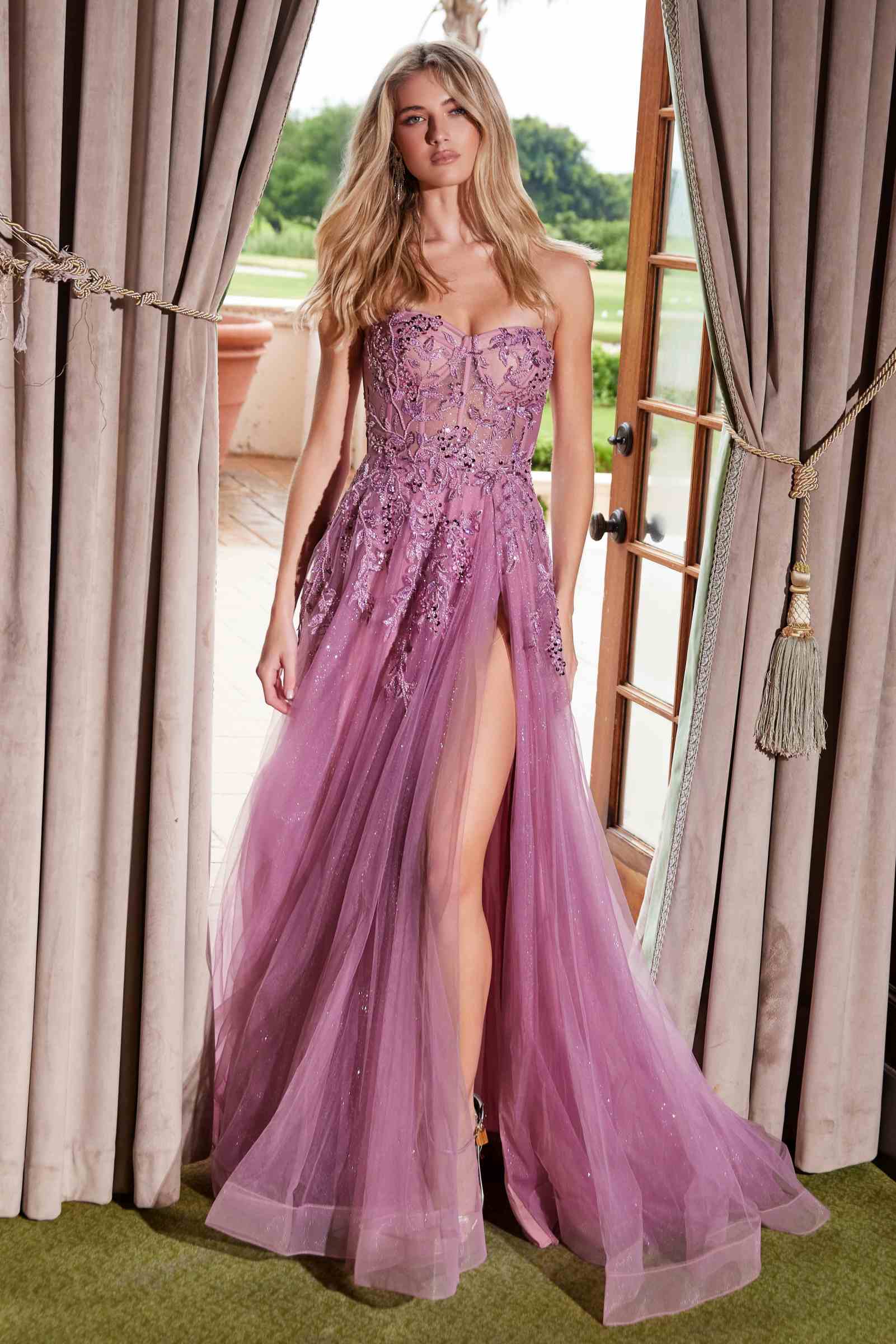 Nox Anabel G1371 Long A-Line Tulle Dress With A Sweetheart Top Sequin Applique