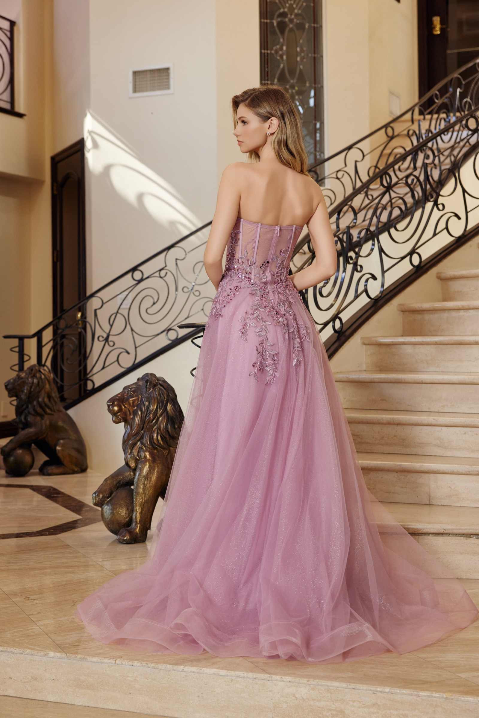 Nox Anabel G1371 Long A-Line Tulle Dress With A Sweetheart Top Sequin Applique
