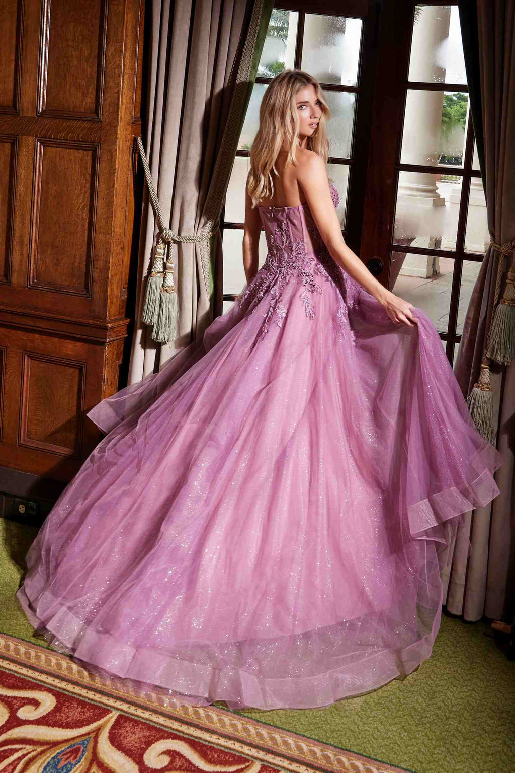 Nox Anabel G1371 Long A-Line Tulle Dress With A Sweetheart Top Sequin Applique
