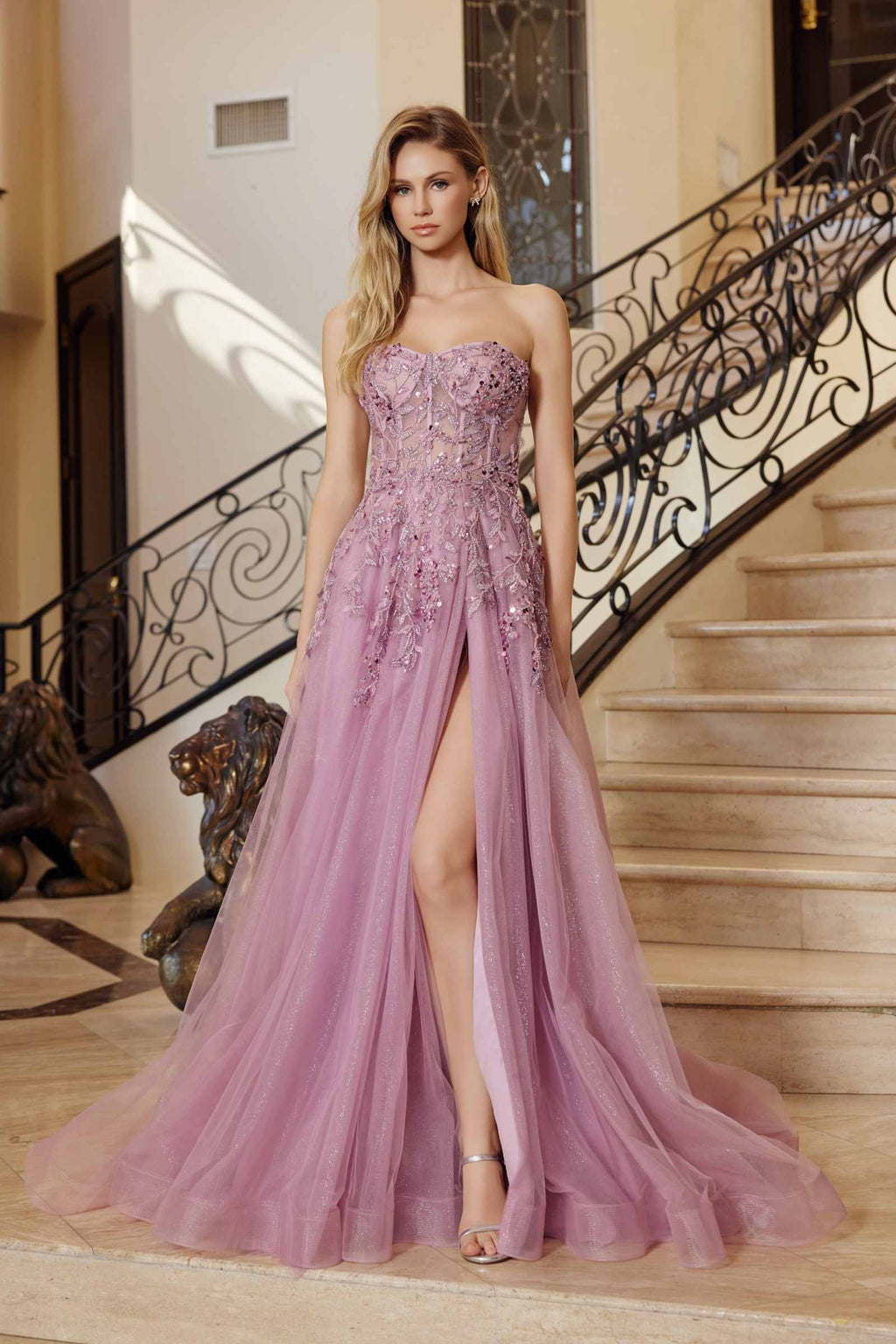 Nox Anabel G1371 Long A-Line Tulle Dress With A Sweetheart Top Sequin Applique