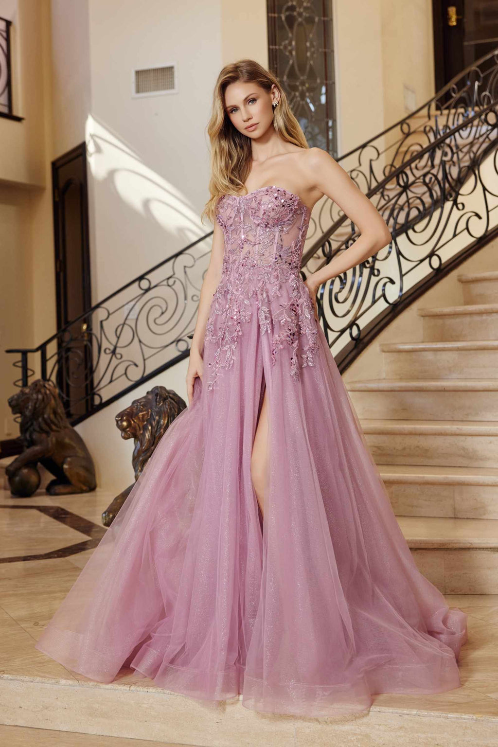 Nox Anabel G1371 Long A-Line Tulle Dress With A Sweetheart Top Sequin Applique