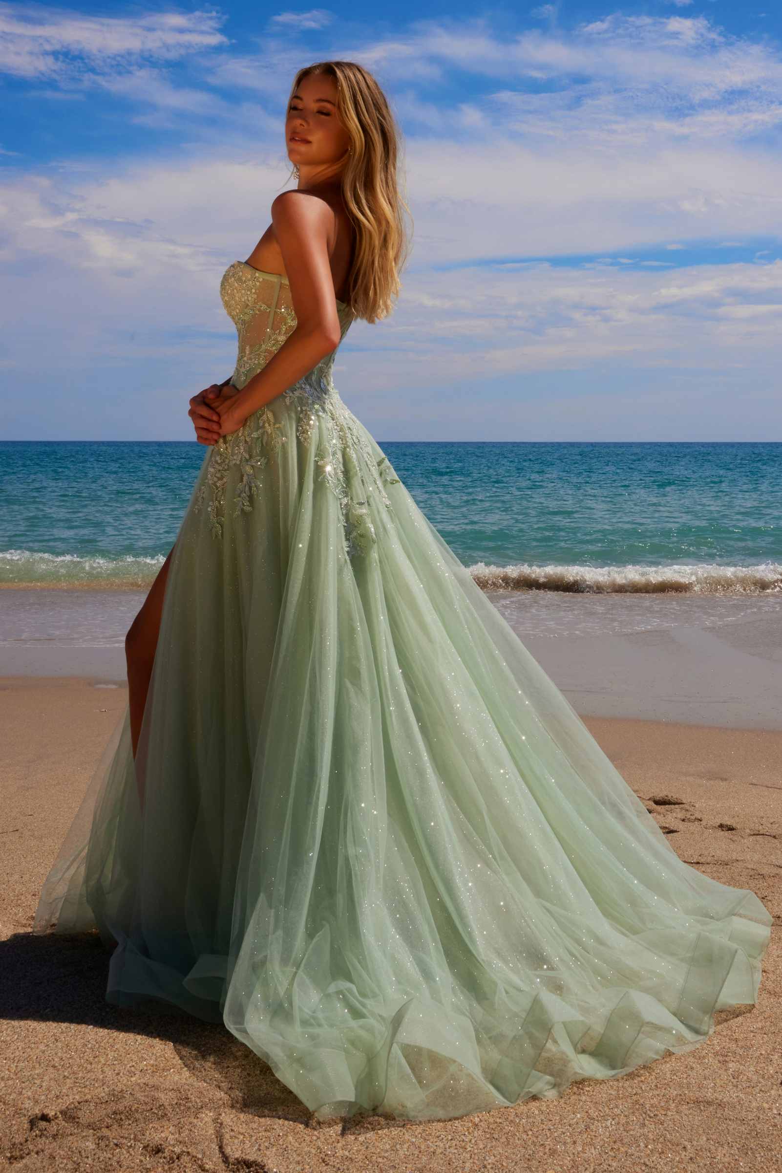 Nox Anabel G1371 Long A-Line Tulle Dress With A Sweetheart Top Sequin Applique