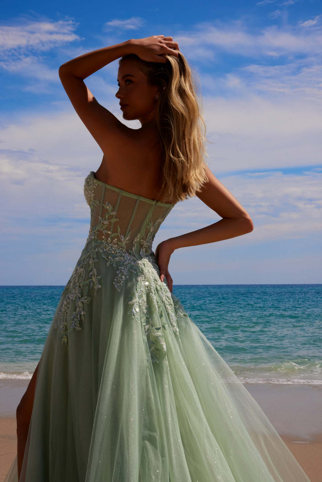 Nox Anabel G1371 Long A-Line Tulle Dress With A Sweetheart Top Sequin Applique