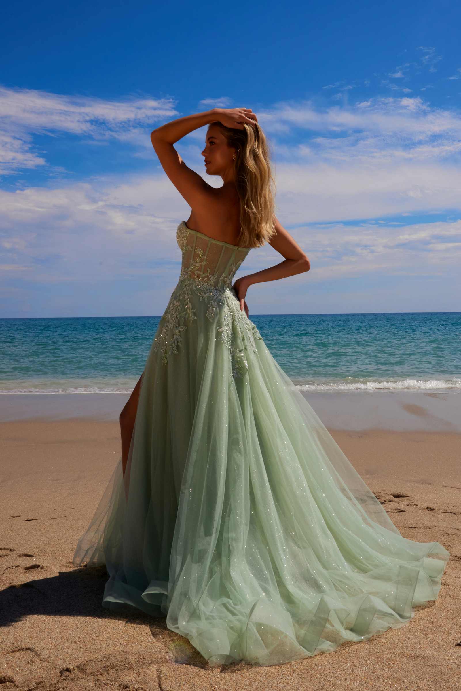 Nox Anabel G1371 Long A-Line Tulle Dress With A Sweetheart Top Sequin Applique