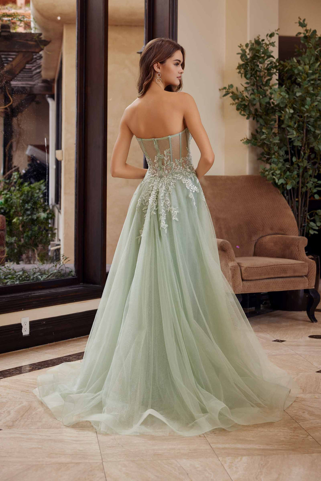 Nox Anabel G1371 Long A-Line Tulle Dress With A Sweetheart Top Sequin Applique