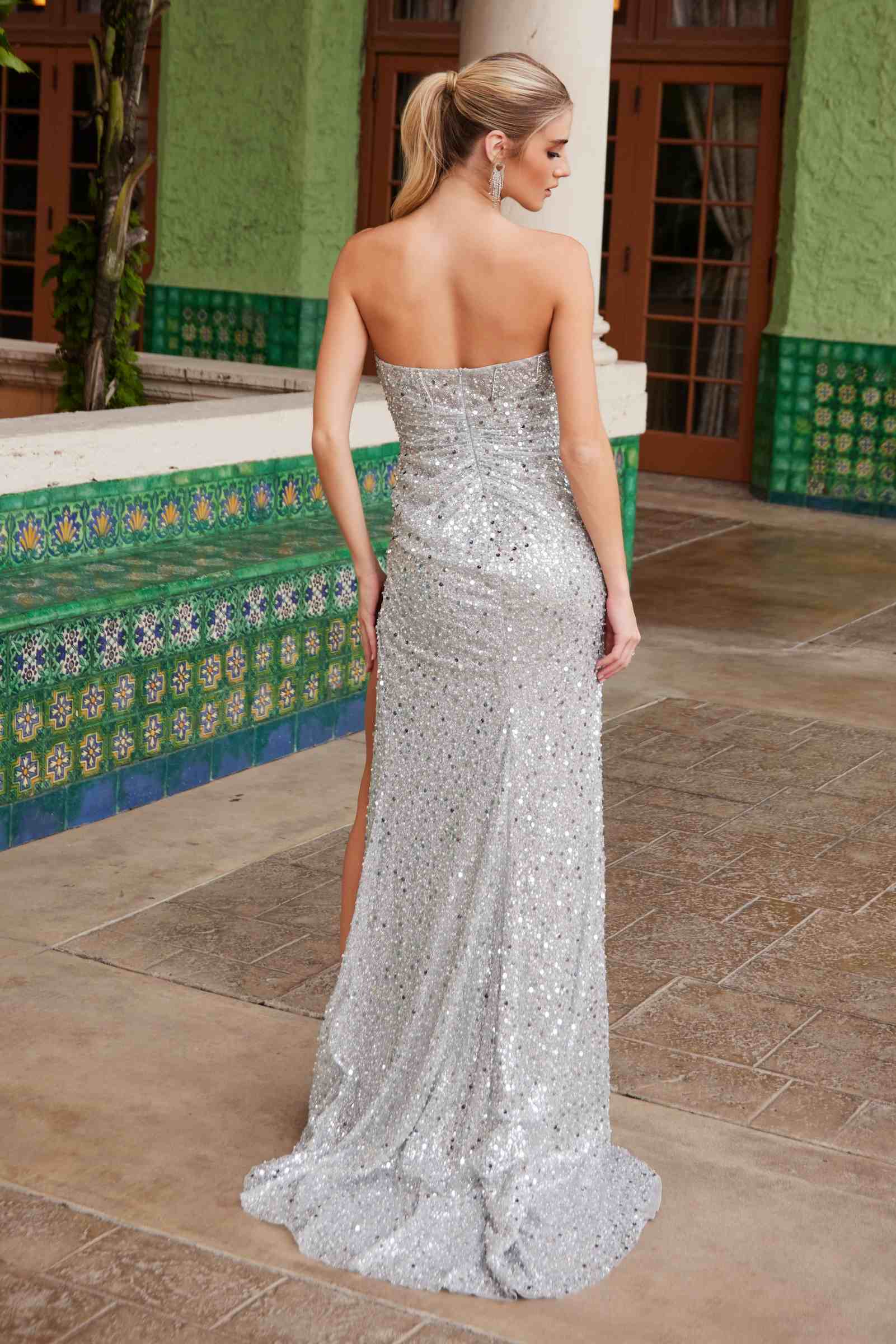 Nox Anabel G1652 Strapless V-Neck Sequin Dress