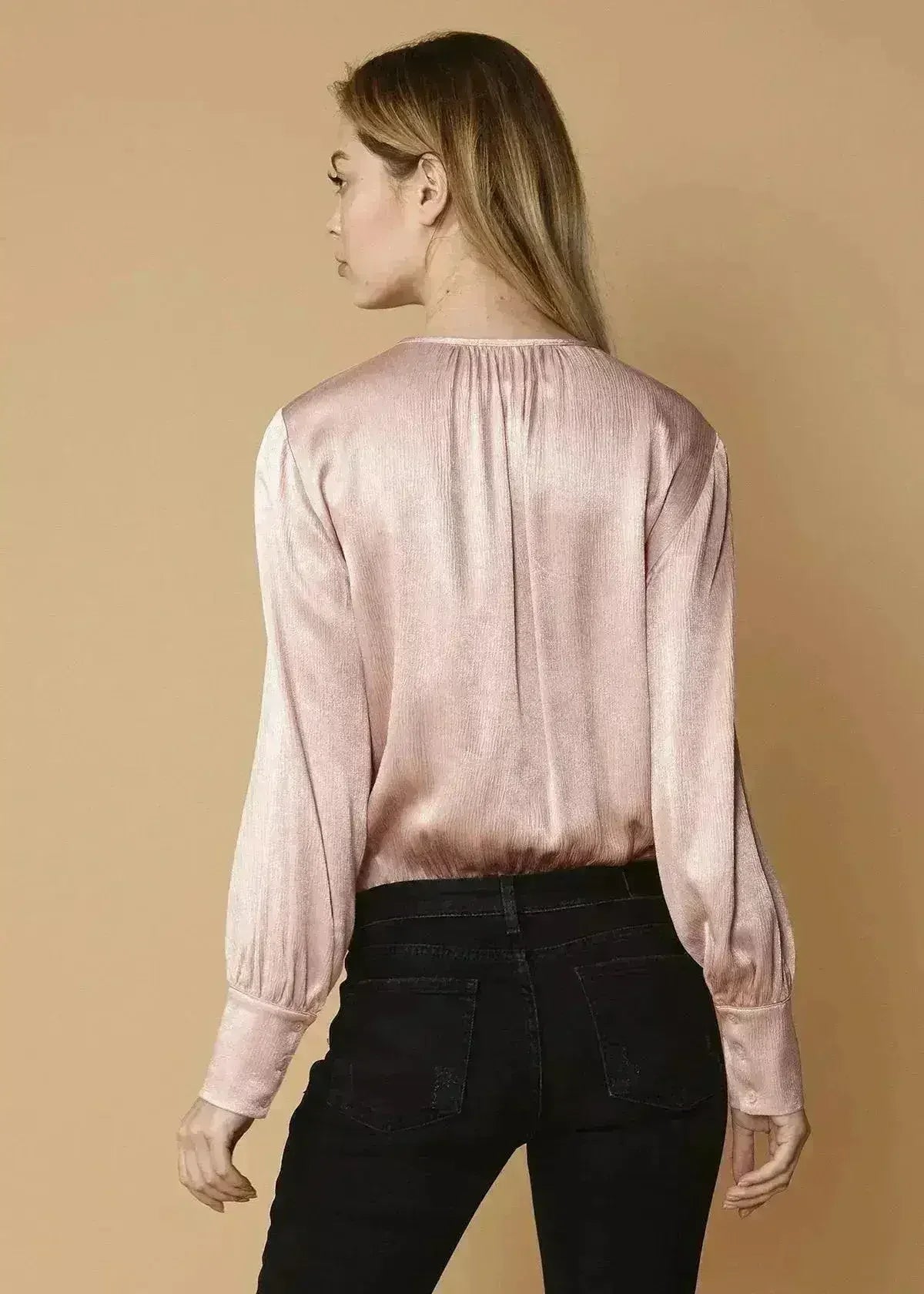 Fall Pink Tie-Neck Long Sleeve Bodysuit - Femstylo