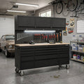 72 inch Rolling Tool Chest with Light & Power Strips, Workbench, Upper Cabinets & Pegboard