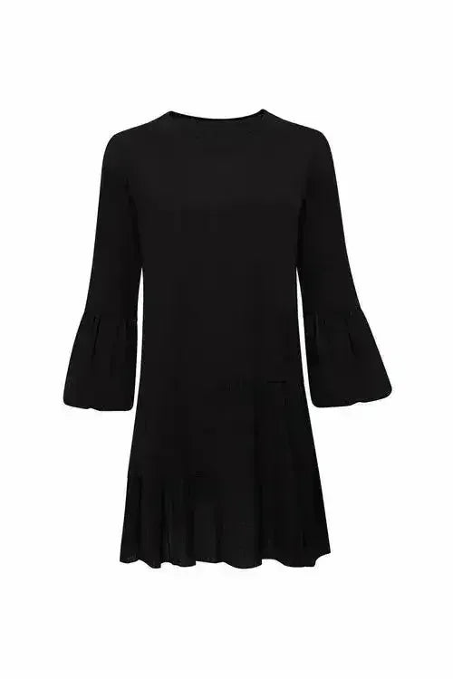 Gaia Black Mini Dress | Puffed Sleeves | Tiered Ruffles