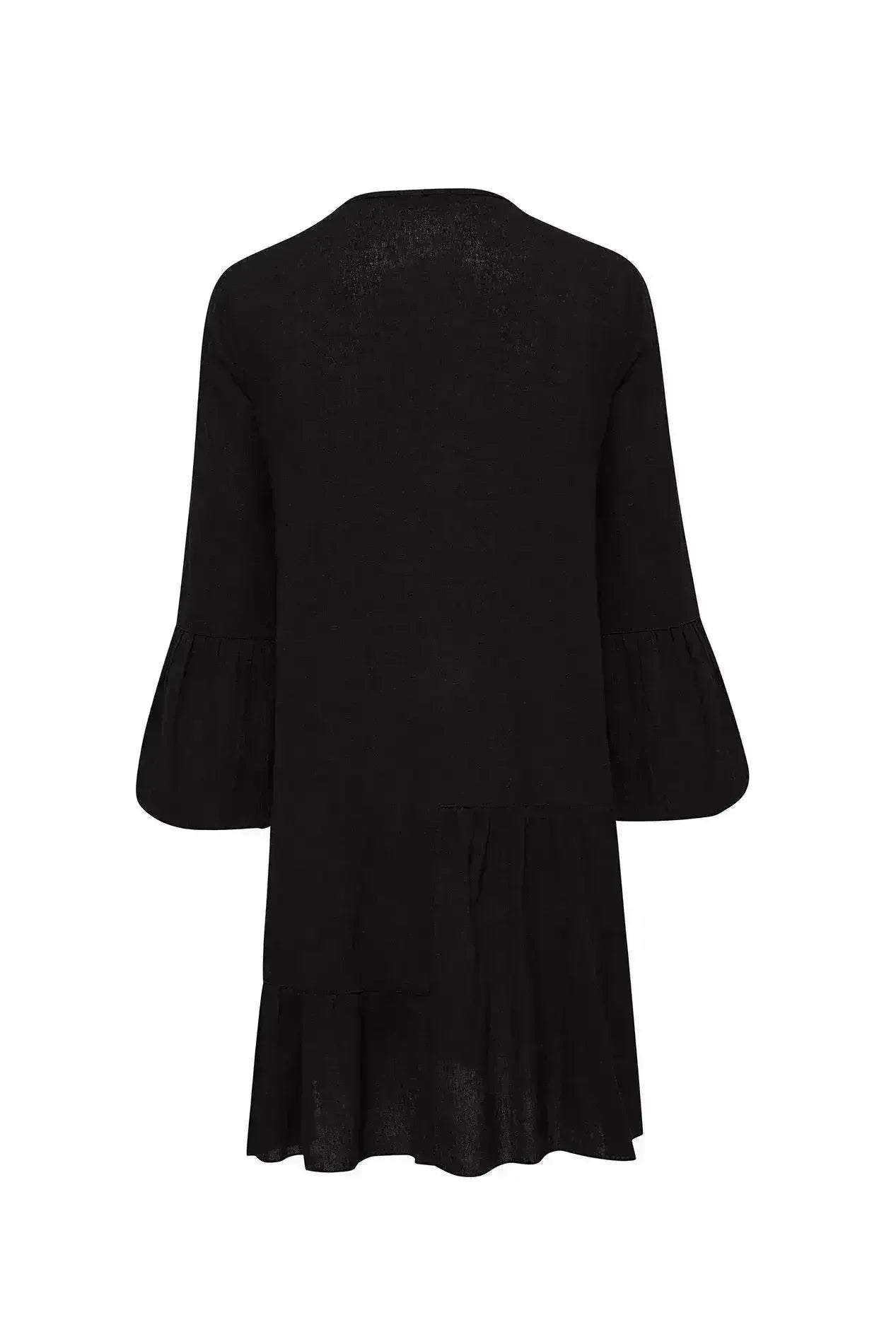Gaia Black Mini Dress | Puffed Sleeves | Tiered Ruffles