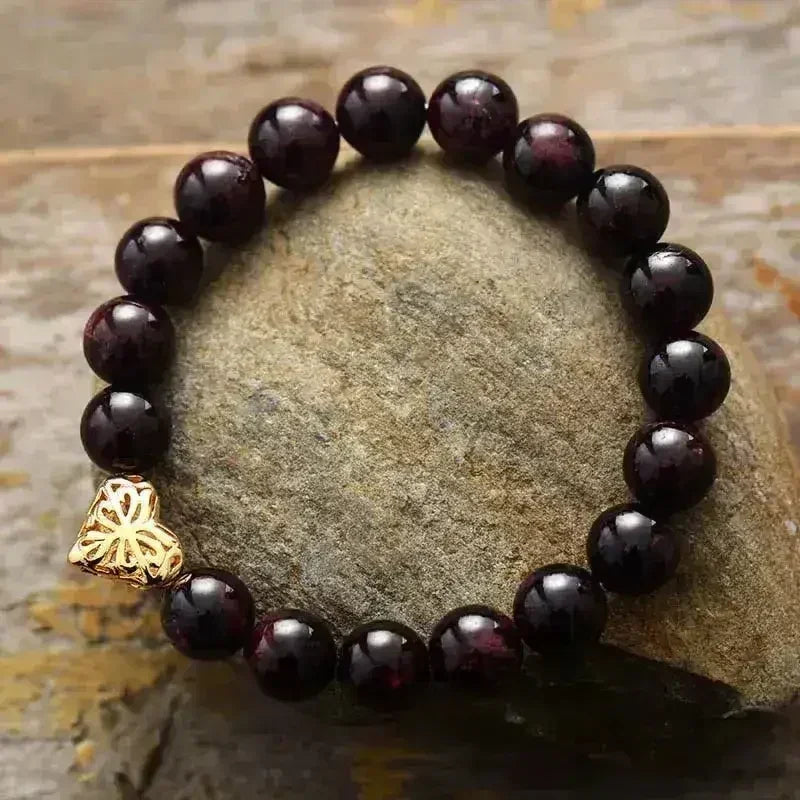 Garnet Heart Bracelet – 10mm Natural Stones | Bohemian Luxury