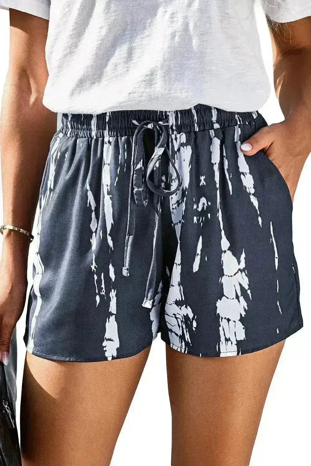 Gray Tie Dye Drawstring Shorts - Boho Summer Casual