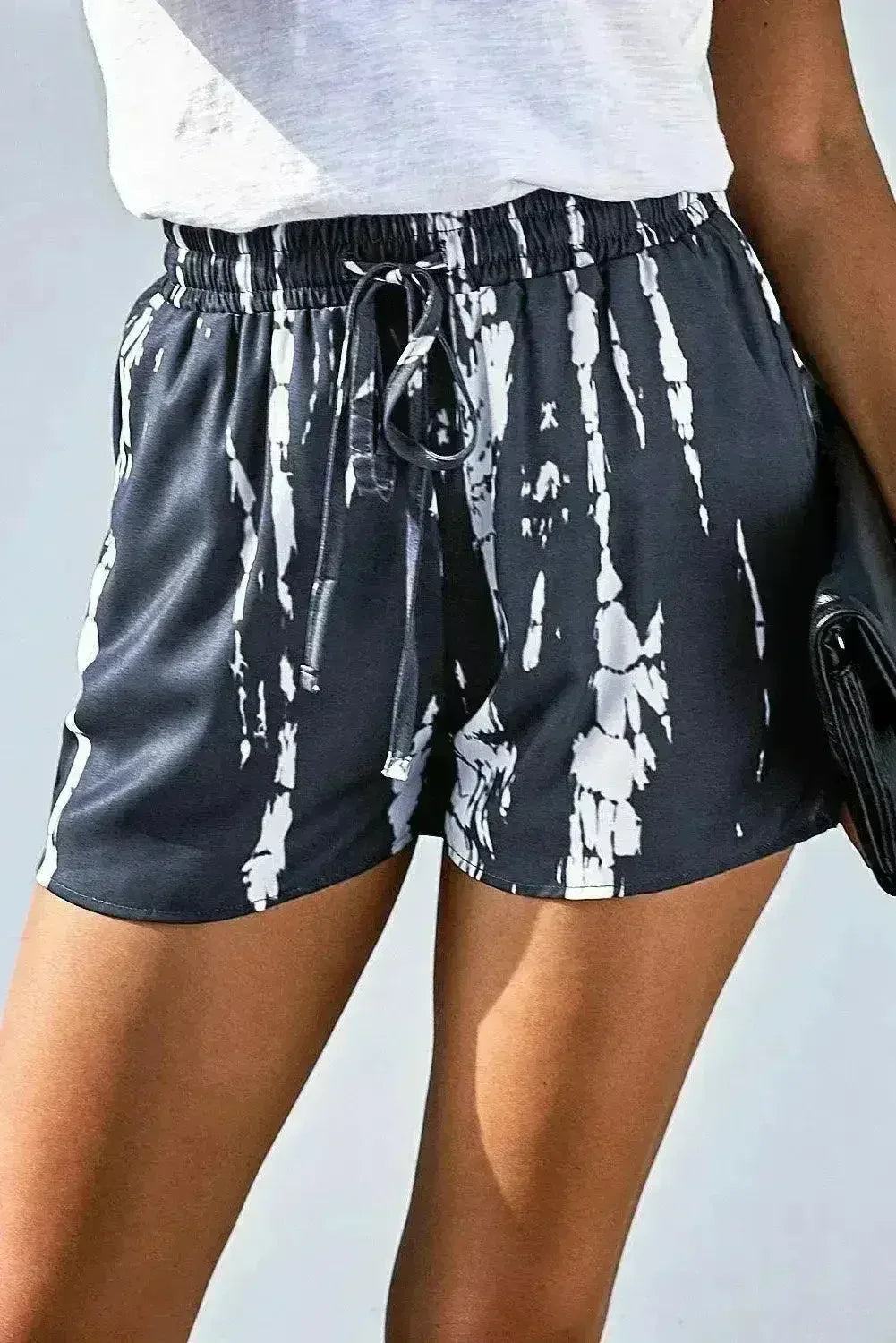 Gray Tie Dye Drawstring Shorts - Boho Summer Casual