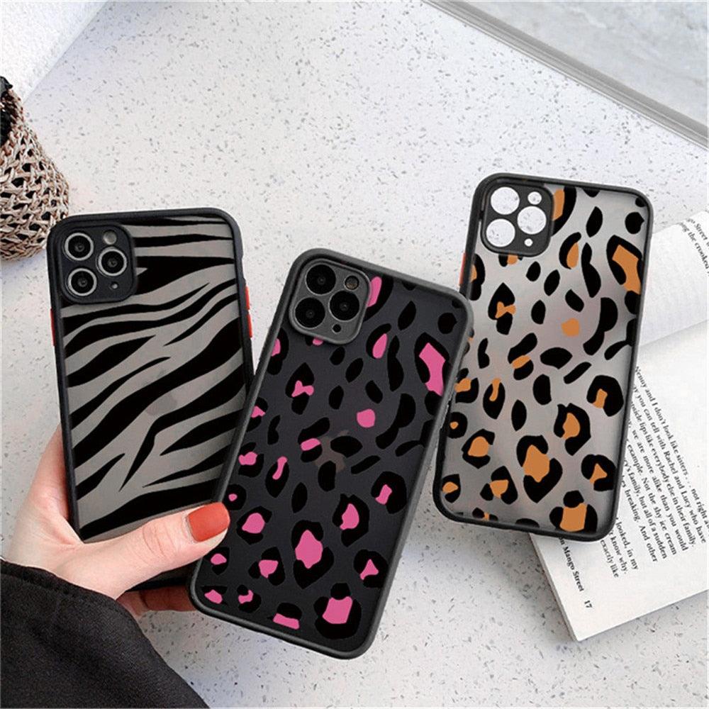 Leopard Print Elegant Pattern Protective Phone Case Translucent Hard Back With Silicone Leopard Pattern Phone Case For Iphone 11 Pro Max 12 13 Mini X Xs Max 7 8 Plus Mobile Phone Protective Case