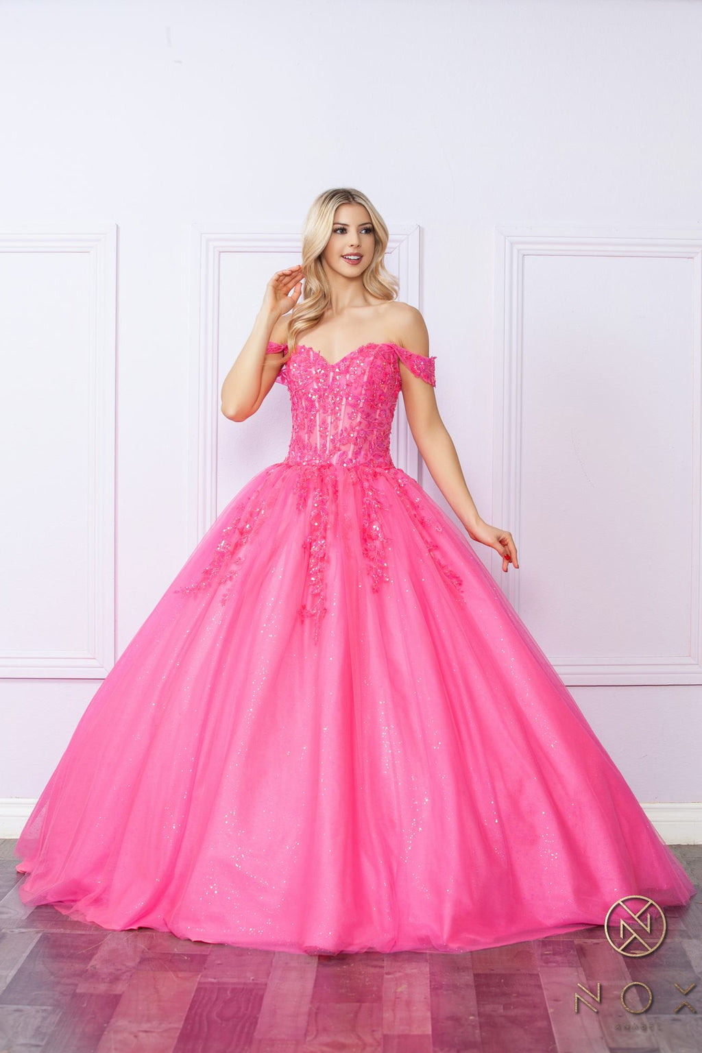Nox Anabel H1349 Poofy Long Quinceanera Off the Shoulder Ballgown