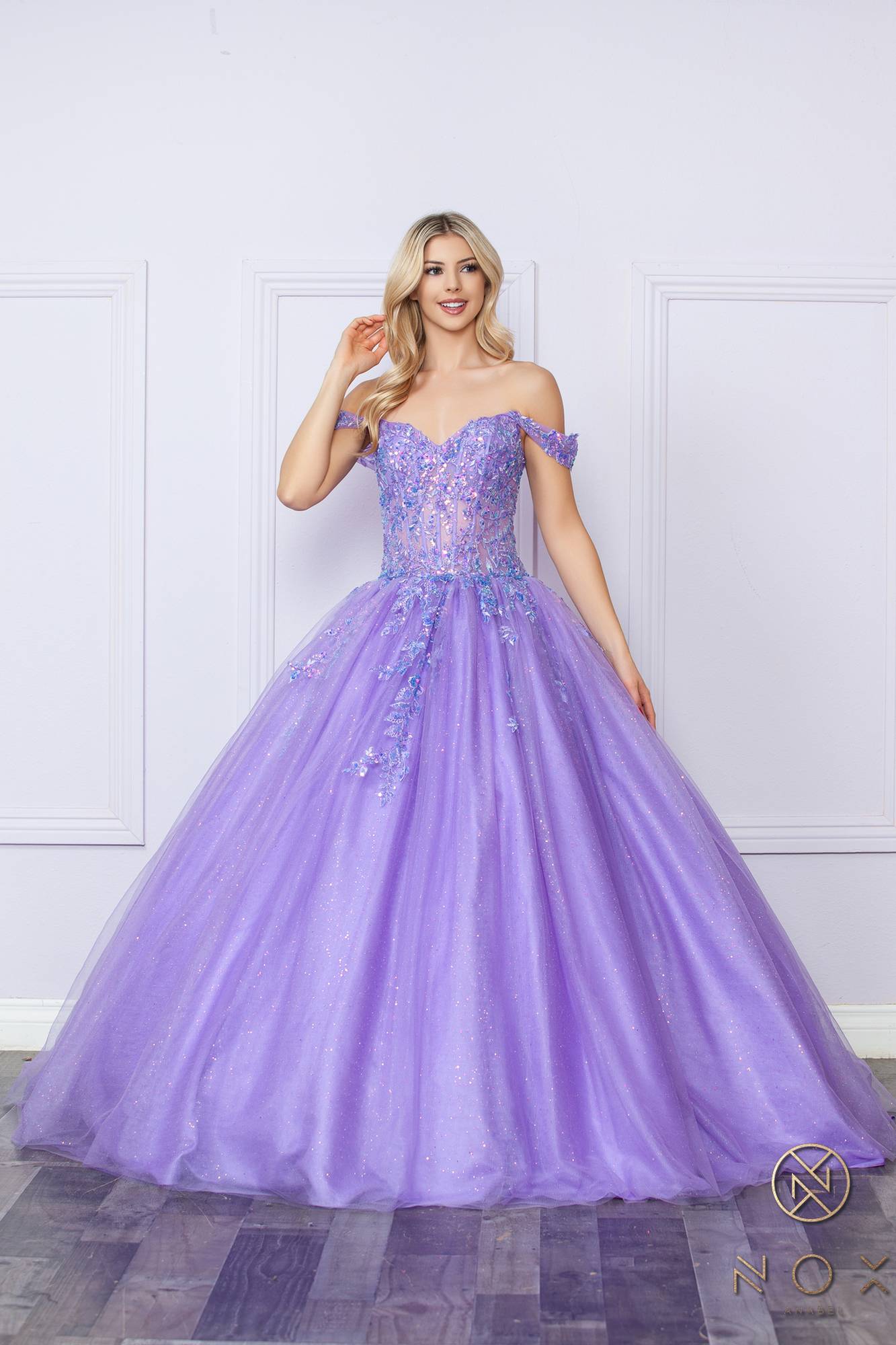 Nox Anabel H1349 Poofy Long Quinceanera Off the Shoulder Ballgown