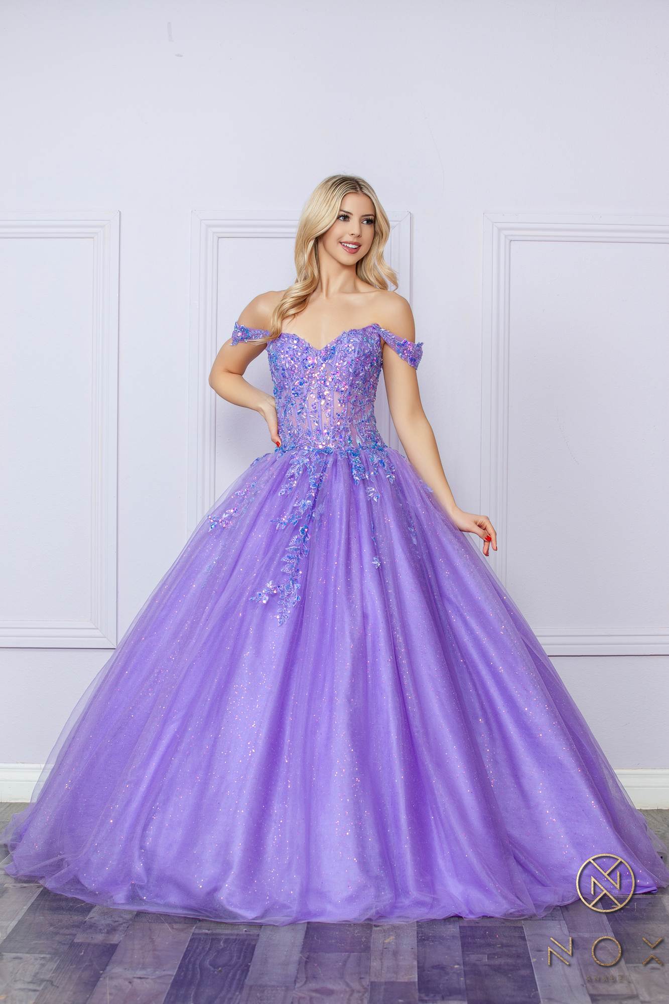 Nox Anabel H1349 Poofy Long Quinceanera Off the Shoulder Ballgown