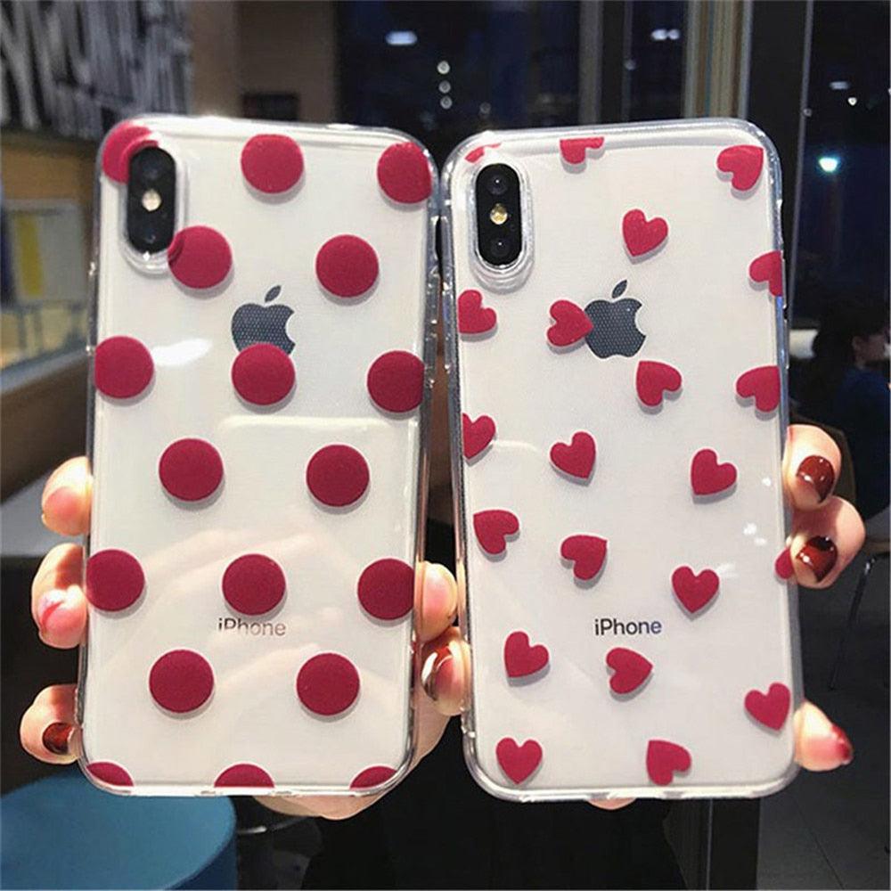 Transparent  Phone Case For iPhone 13 12 11 14 Pro Little Dots Love Heart Clear Back Cover Vintage Women Girls Soft Anti-Scratch Protective Cases for iPhone