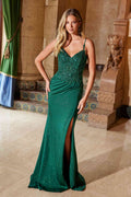 Nox Anabel H1667 Satin Sweetheart Beaded Applique Dress with Slit