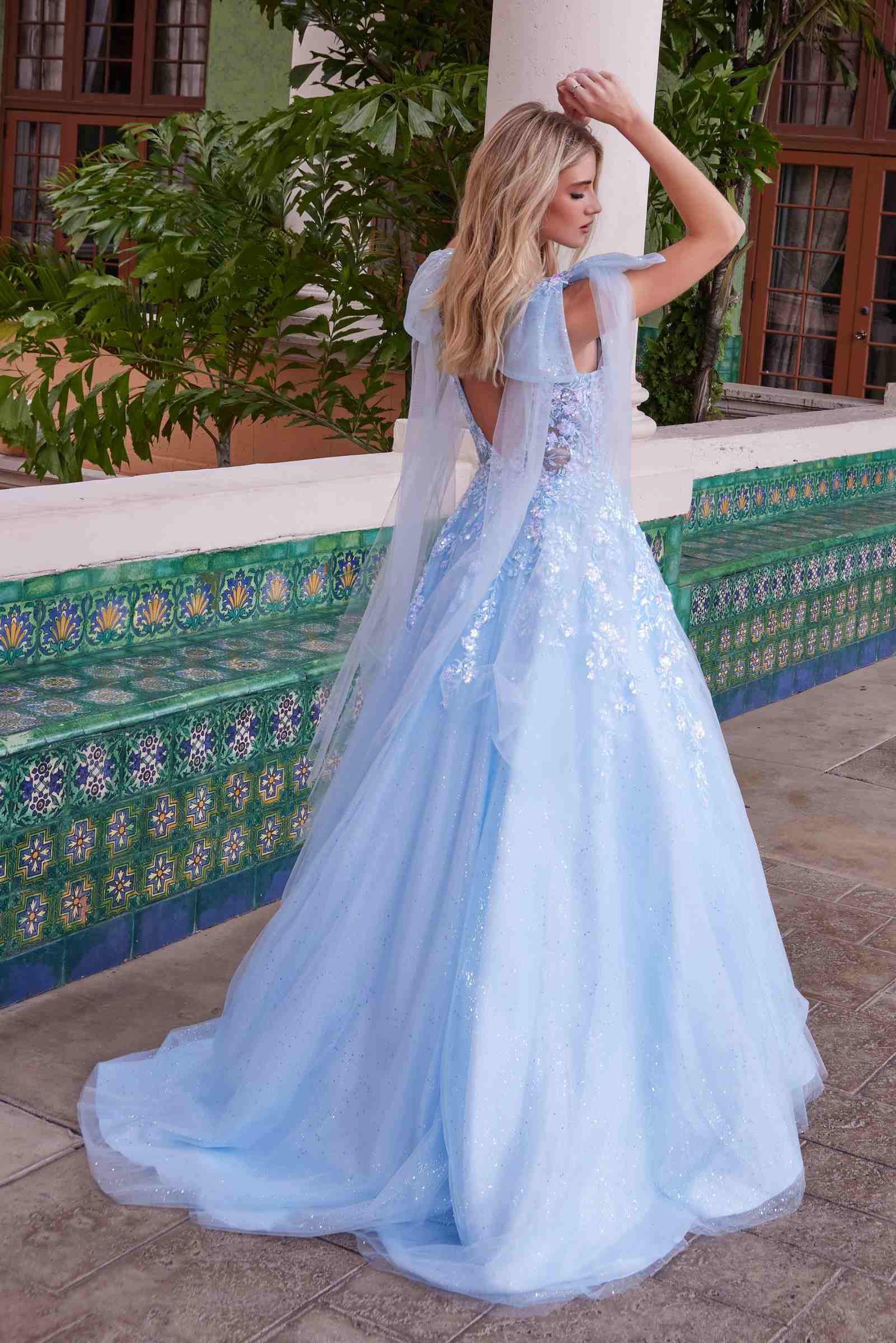 Nox Anabel H1680 Draped Tie-Up Straps Applique Tulle Dress