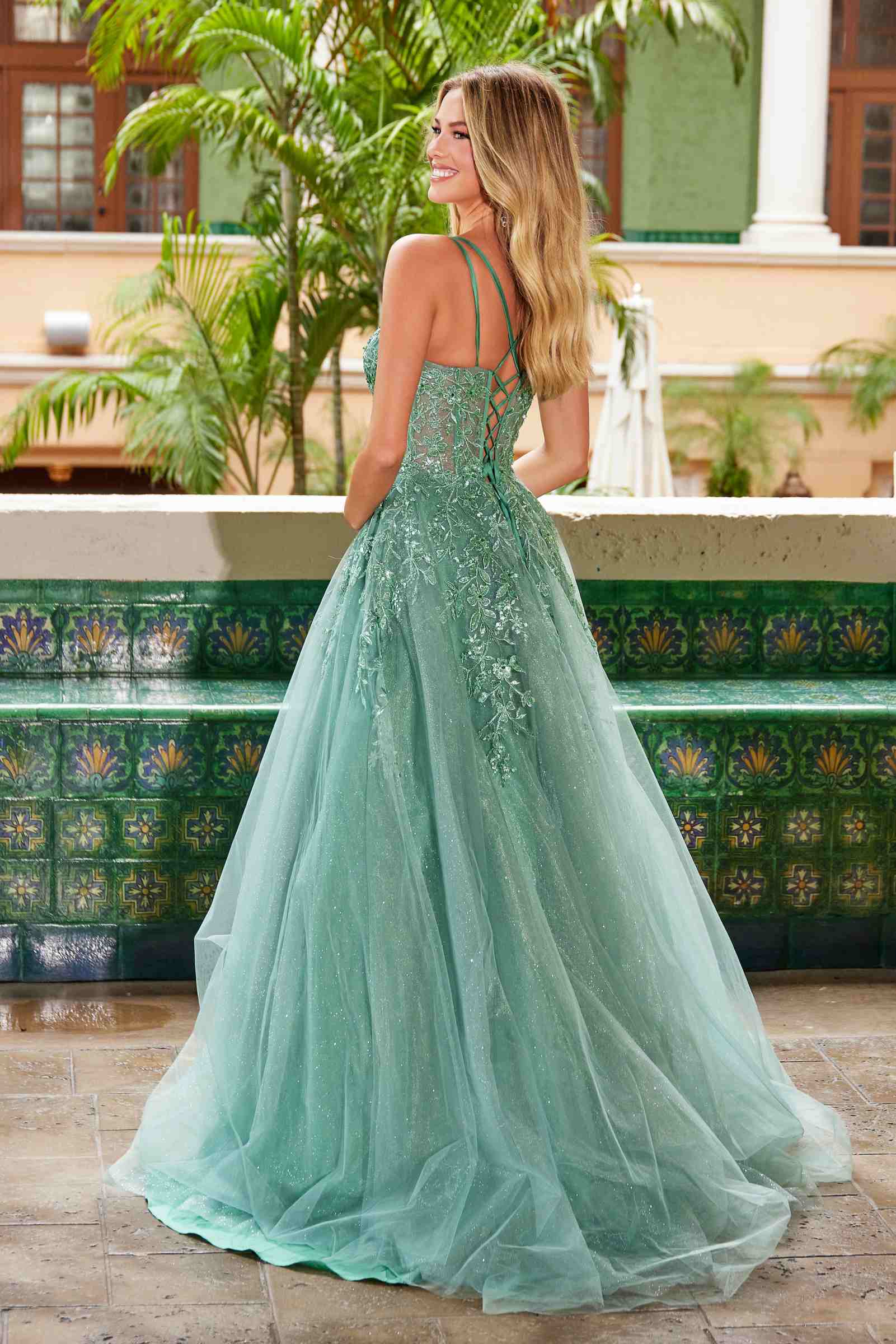 Nox Anabel H1682 A-Line Sweetheart Neckline Dress with Floral Applique