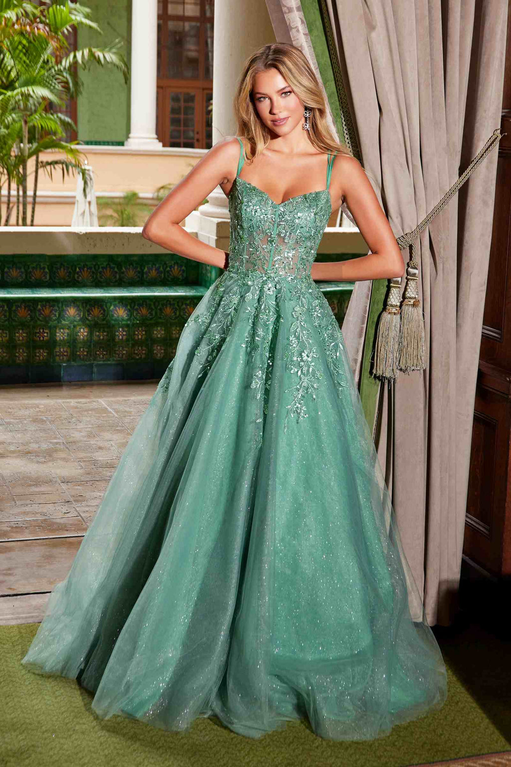 Nox Anabel H1682 A-Line Sweetheart Neckline Dress with Floral Applique