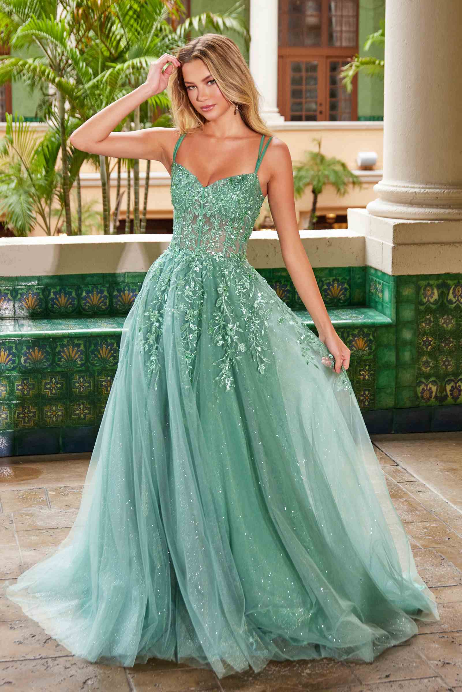 Nox Anabel H1682 A-Line Sweetheart Neckline Dress with Floral Applique