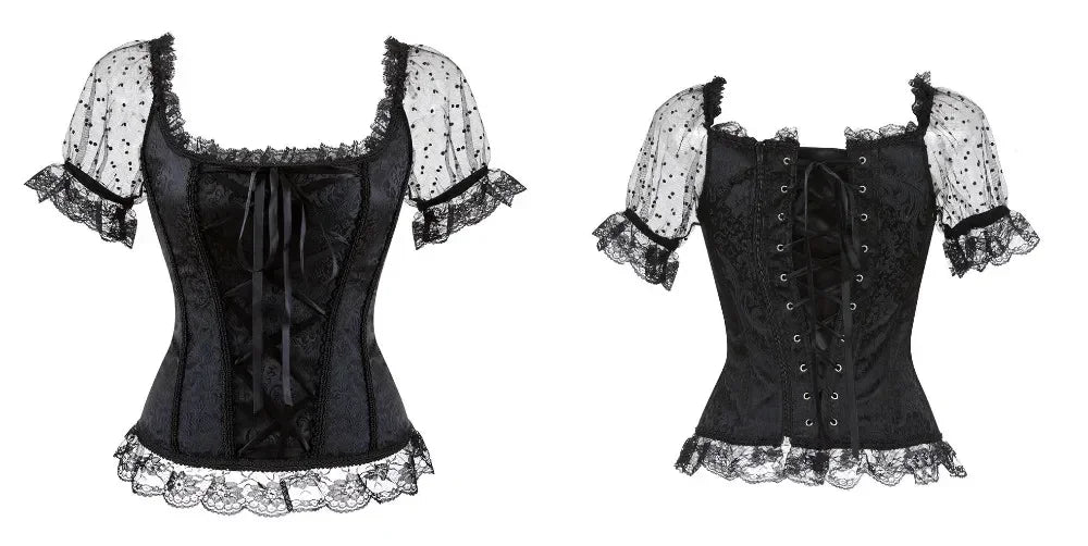 Fashion Princess Style Women Lingerie Bodyshaper Bridal Corset Bustier Tops For Women Short-Sleeve Lace Up Corselet Plus Size