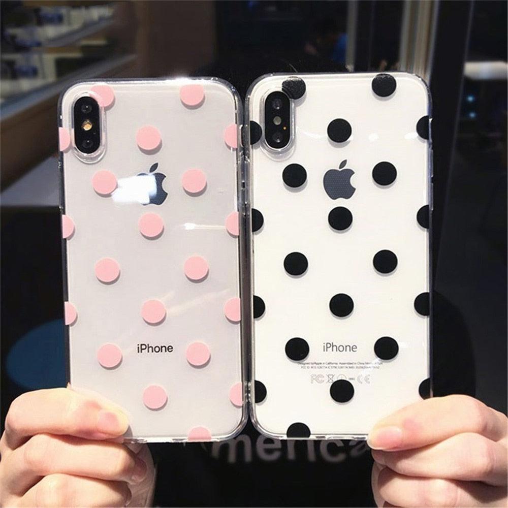 Transparent  Phone Case For iPhone 13 12 11 14 Pro Little Dots Love Heart Clear Back Cover Vintage Women Girls Soft Anti-Scratch Protective Cases for iPhone